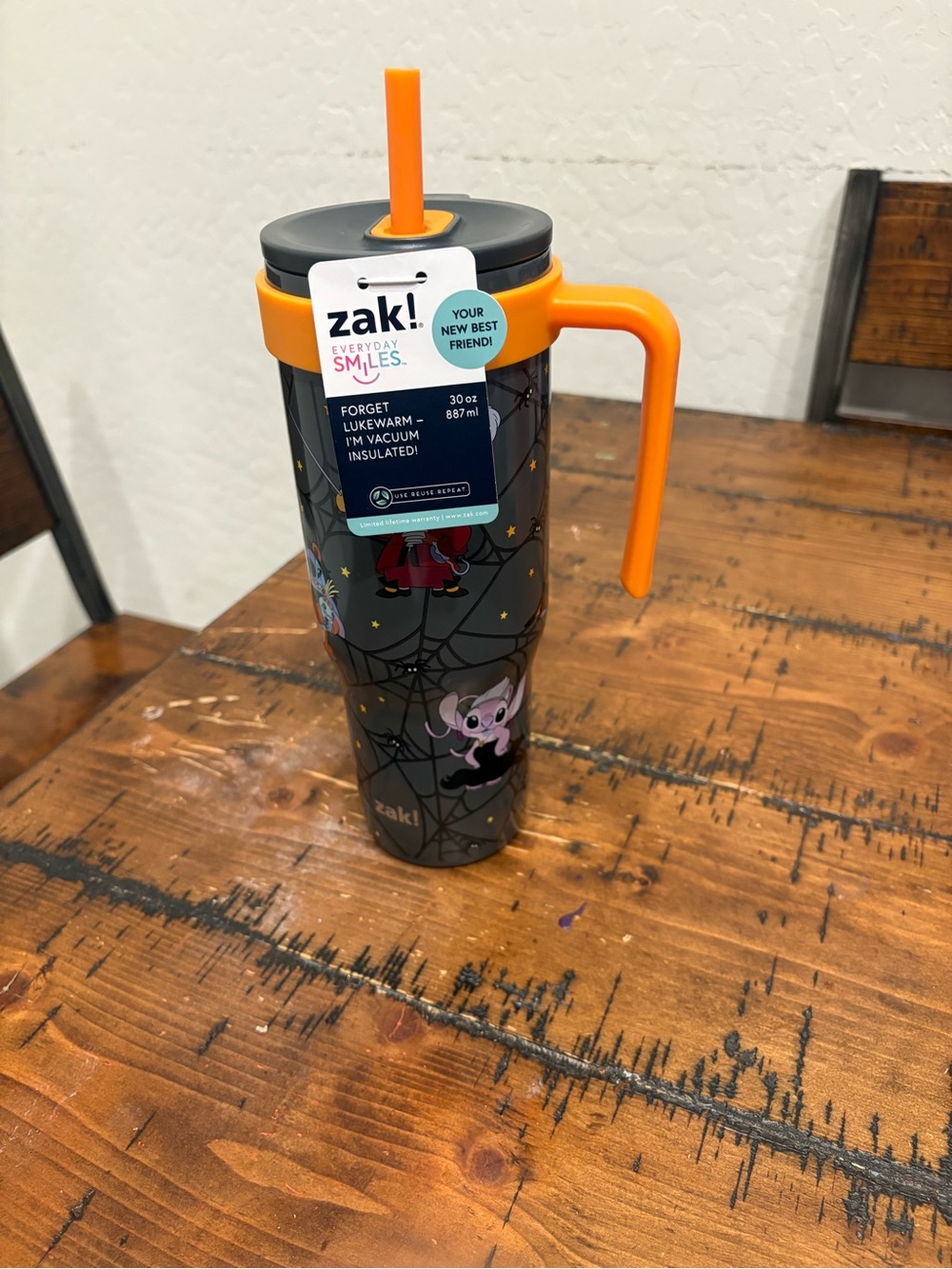 zak! Everyday Smiles Gray Travel Tumbler with Orange Handle